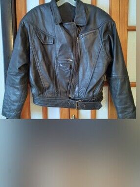 Women's Vintage Black Leather Motorcycle Jacket By Foxrun, 80s, 90s, Y2K Sz M